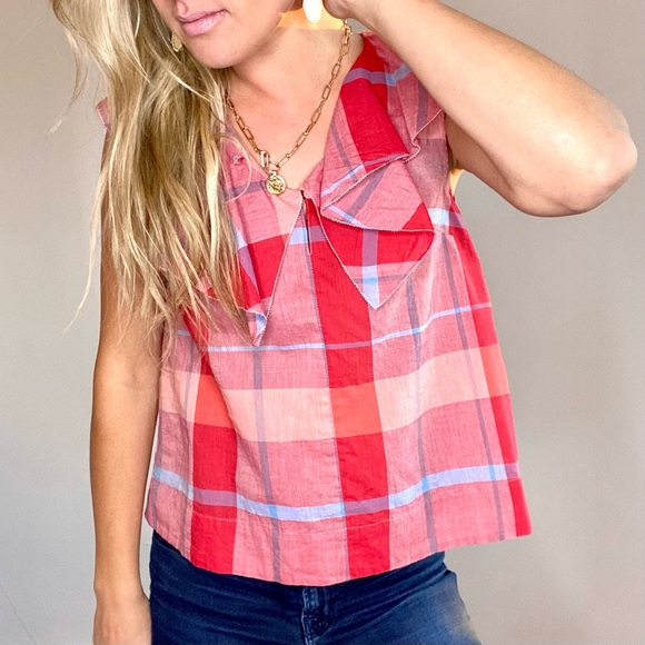 Anthropologie Tops - Anthropologie Isabella Sinclair Red & Blue Plaid Top XS